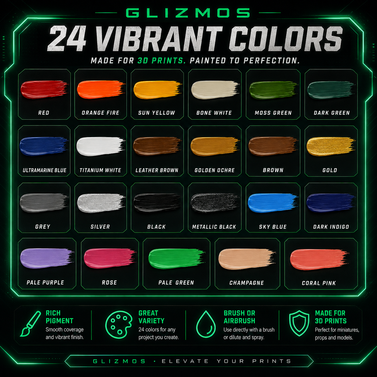 Glizmos AirForge™ 24-Color Model Painting Kit
