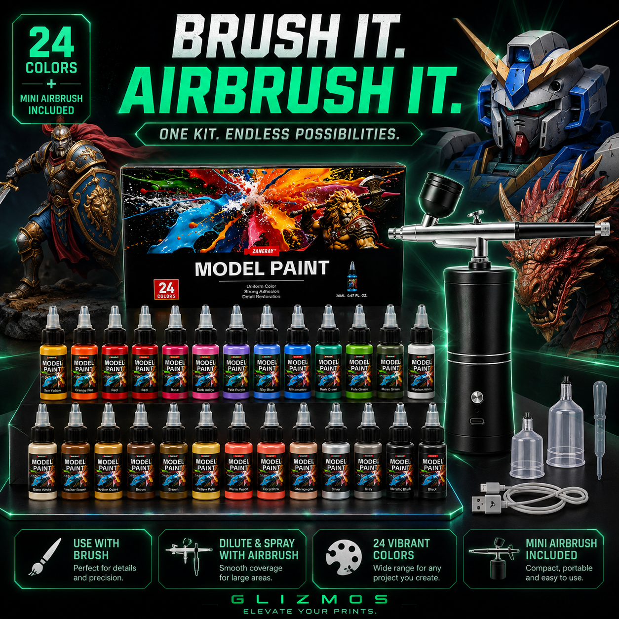 Glizmos AirForge™ 24-Color Model Painting Kit